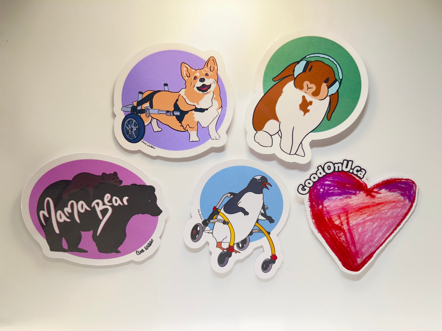 Animal Advocates Sticker Collection 5-Pack - waterproof vinyl stickers featuring original animal advocacy artwork by GoodOnU.ca, made in Canada