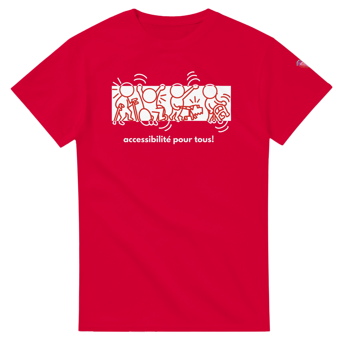 Red t-shirt with Accessibles pour Tous design for Red Shirt Day promoting accessibility awareness - French T-shirt