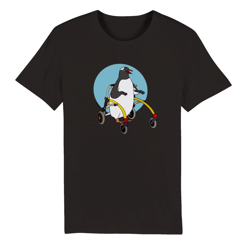 Cute penguin walker design t-shirt for disability advocates and mobility aid users