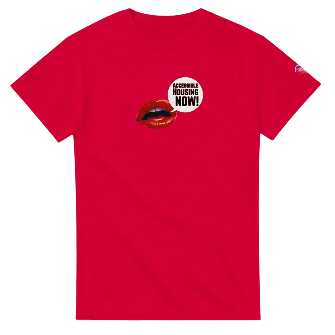 Red shirt promoting disability awareness and support for disability-led businesses on Red Shirt Day