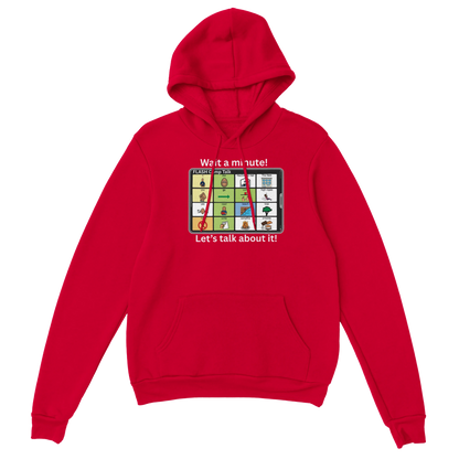 FLASH Camp Hoody flat lay showing full design with communication board graphics