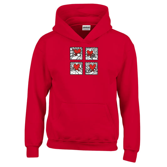 Red Love kids hoodie front view - Red Shirt Day anti-ableism youth hoodie with heart design