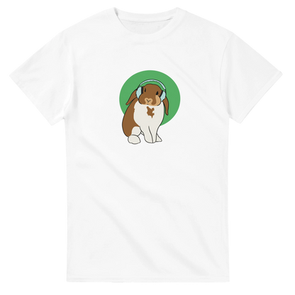 Noise-Cancelling Bunny t-shirt with an adorable bunny wearing headphones, celebrating sensory awareness and autism advocacy.
