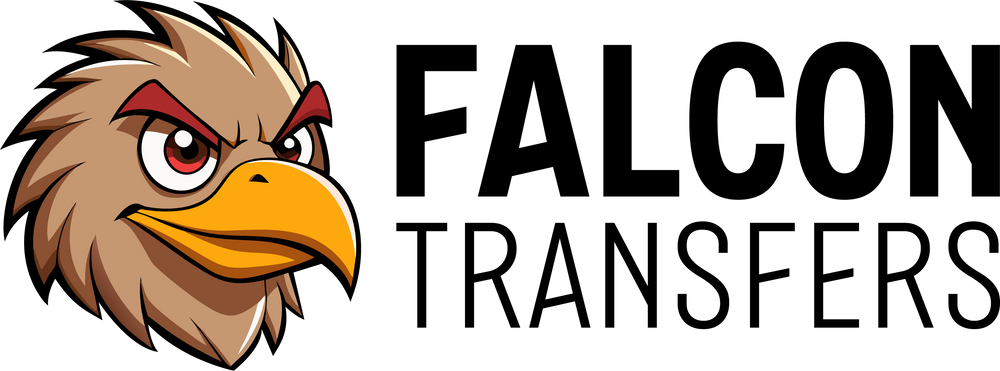 Logo of Falcon Transfers with an eagle head design on a white background