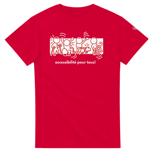 Red t-shirt with Accessibles pour Tous design for Red Shirt Day  promoting accessibility awareness - French T-shirt