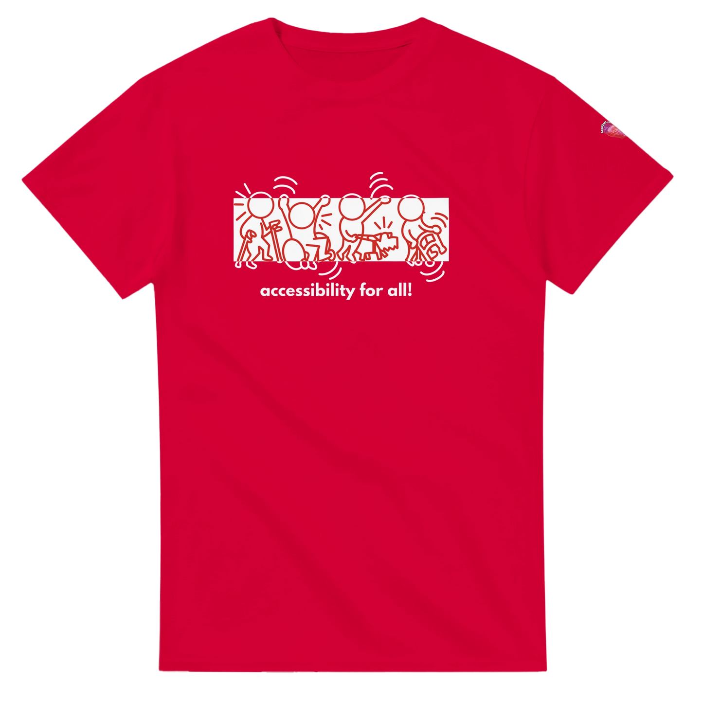 Red t-shirt with accessibility for all design for Red Shirt Day  promoting accessibility awareness and anti-ableism
