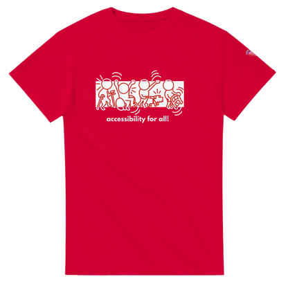 Red t-shirt with accessibility for all design for Red Shirt Day  promoting accessibility awareness and anti-ableism
