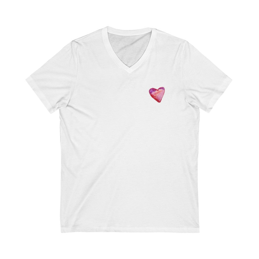 MY HEART  gender neutral v-neck tee , original, adult xs-2xl - GoodOnU.ca V-neck t-shirt with MY HEART pink and purple pastel design by self-advocate artist Ashley Caldwell