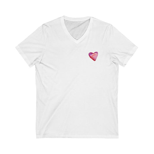 MY HEART  gender neutral v-neck tee , original, adult xs-2xl - GoodOnU.ca V-neck t-shirt with MY HEART pink and purple pastel design by self-advocate artist Ashley Caldwell