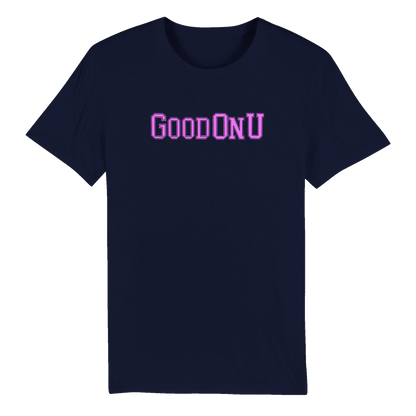 GoodOnU collegiate t-shirt with brand name in vintage-style lettering representing disability-led advocacy apparel
