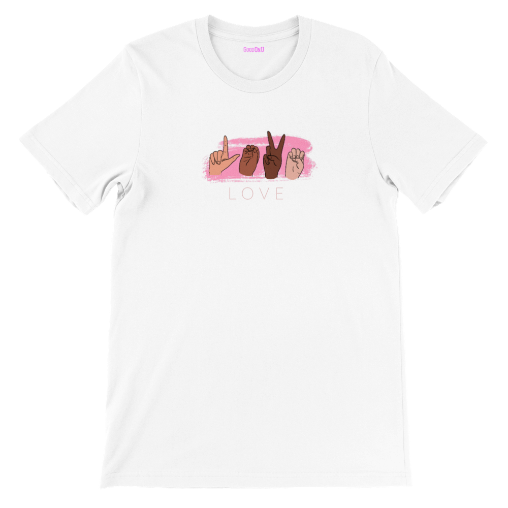 ASL love sign advocacy tee promoting sign language awareness and visual communication